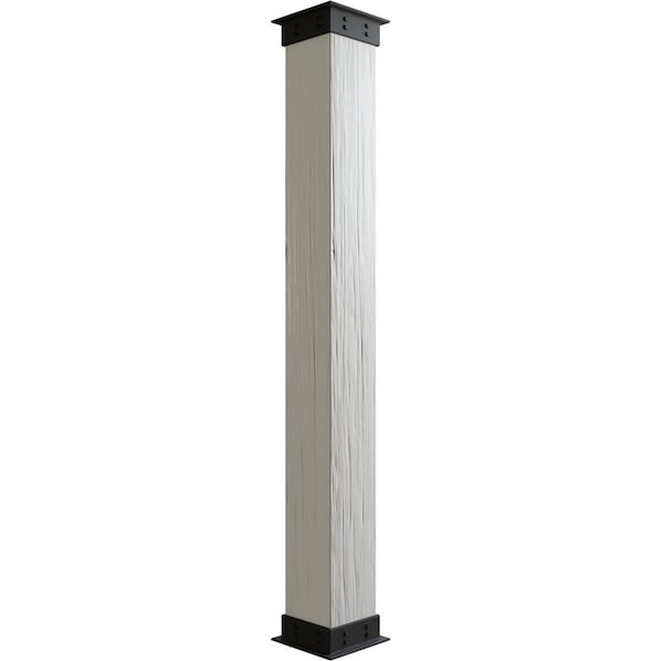 Ekena Millwork River Wood Faux Wood Non-Tapered Square Column Wrap w/ Faux Iron Capital & Base, 6"W x 9'H COLURW06X108IRUF - main